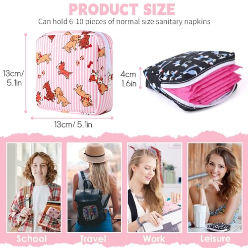 Image of Sanitary Pad Storage Bag Portable Period Bag for Teen Pads /Sanitary Napkins /Small Tampons, Sanitary Napkin Storage Bag First Period Gifts for Teen Girls (Bowknot Dachshund)