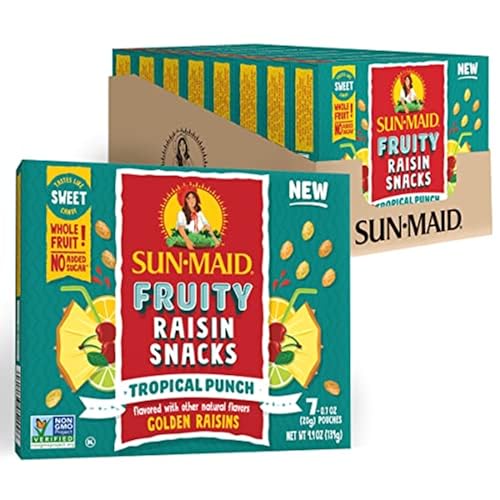 Image of Sun-Maid Tropical Punch Fruity Raisin Snacks - (56 Pack) 0.7 oz Pouches - Tropical Punch Raisins - Dried Fruit Snack for Lunches and Snacks