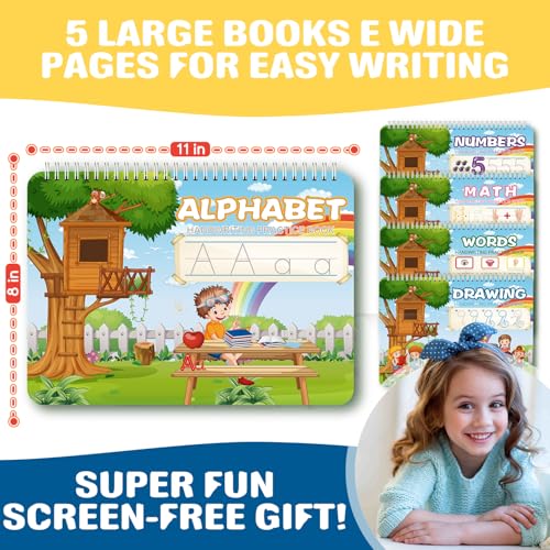 Magic Grooved Writing Practice for Kids Ages 3-8 – Large 11.2"x7.5" Reusable Handwriting Workbook (5 Books) – Preschool Learning Activities, Kindergarten Educational Tracing Toys for Boys & Girls - Image 8
