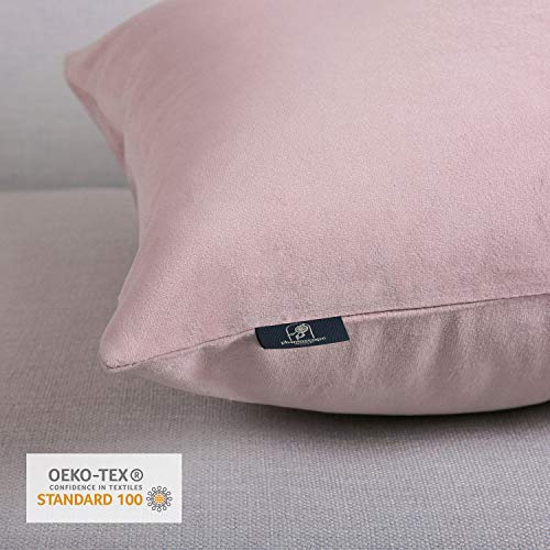 Image of Phantoscope Pack of 2 Velvet Decorative Throw Decorative Pillow Cover Soft Solid Square Cushion Case for Couch Light Pink 18 x 18 inches 45 x 45 cm