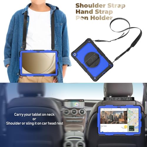Sibeitu Case for Samsung Galaxy Tab A9 Plus 2023 with Screen Protector Pencil Holder, Galaxy Tab A9+ Plus Case 11 Inch SM-X210/X216/X218 Heavy Duty Shockproof w/ 360 Stand Hand Shoulder Strap | Blue