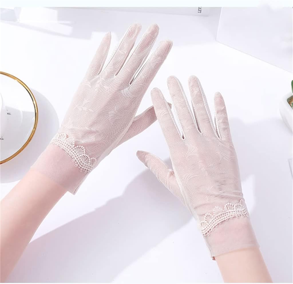 HBJWOV Gloves Women's Thin Ice Silk Driving and Riding Breathable Elastic Lace Touch Screen