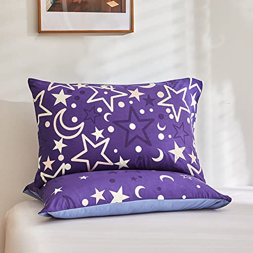 GETIYA Lila Bettwäsche 135x200 Kinder Bettwäsche Stern Mond Leuchtend im Dunkeln Einzelbett Bettbezug Violett Blau Wendebettwäsche Damen Mädchen Bettwäsche Weich Deckenbezug mit Kissenbezug 80x80 - Image 8