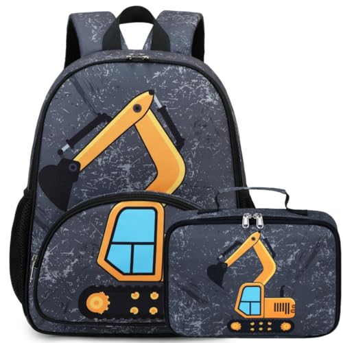 Image of LOIDOU Backpack Boys Girls Preschool Backpacks for Kids School Bags Kindergarten BookBag Set Toddler Backpack with Lunch Box (Truck Gray)
