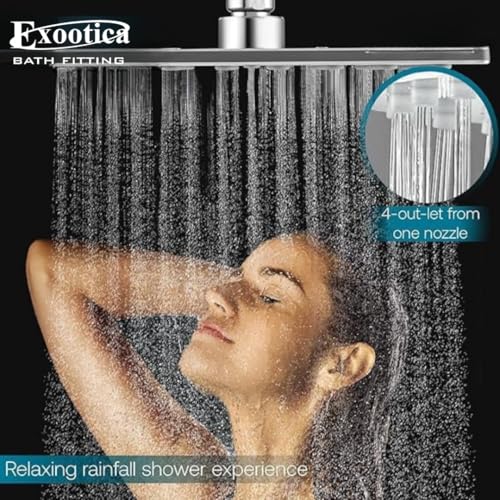 Image of Stainless Steel 304 Shower Head | 1Pc, 6 x 6In Size, Silver | Heavy Metal, Ultra Slim Square Luxury Bathroom Overhead Shower - Lesha