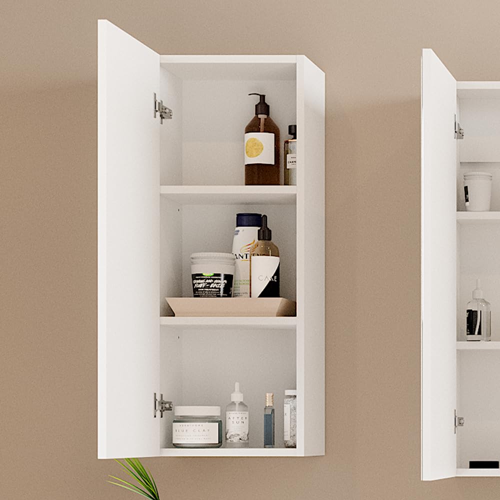 Vicco Armoire Murale Gloria, Blanc, 33x84cm | avec 2 étagères, avec découpe pour siphon et compatible avec la série Gloria