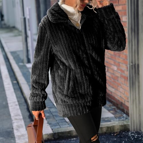 Women's Fleece Jacket Women Full Zip Long Sleeve Lapel Collar Sherpa Coat Outerwear with Pockets (S-5XL)4