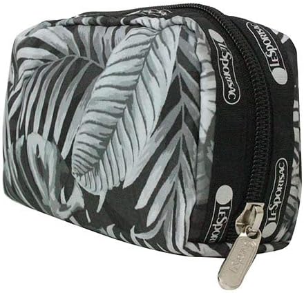 LeSportsac Aloha Twilight Hawaii Rectangular Cosmetic Bag Style 6511/Color K834, HAWAII EXCLUSIVE, Aloha Printed in Purple/Pink Oversized Letters, Black, White & Grey Tropical Palm Fronds
