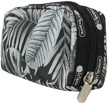 LeSportsac Aloha Twilight Hawaii Rectangular Cosmetic Bag Style 6511/Color K834, HAWAII EXCLUSIVE, Aloha Printed in Purple/Pink Oversized Letters, Black, White & Grey Tropical Palm Fronds