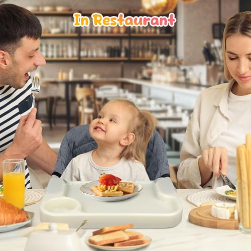 Toogel Baby Tischsitz mit Essbrett, Tragbarer Baby Hochstuhl mit Sicherheitsgurt, Kinderstuhl zum Anklippen Flach Verstaubar, Babysitz mit Transporttasche für Zuhause und Unterwegs (Grau)
