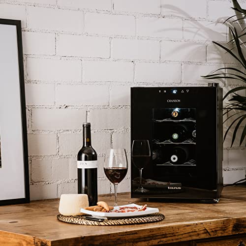 Taurus - Vinoteca termoeléctrica para 12 botellas, silenciosa, no vibra, aislamiento especial del interior, puerta de vidrio, temperatura regulable con panel táctil, suave luz interior, negro - imagen 8