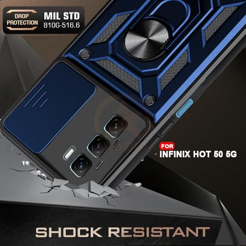 Image of Armor Bumper Back Cover Case for Infinix Hot 50 5G | Rotating Camera Cover, Ring Holder & Kickstand | Heavy Duty & 360 Degree Protection Infinix Hot 50 5G Back Cover (Blue)