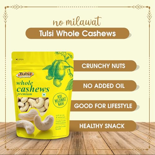 Image of Tulsi Whole Cashew Premium (Grade W320) 200g | Handpicked Kaju Nuts | Premium Cashew Nuts | Raw Cashews | Rich in Protein | Source of Dietary Fiber | Whole Kaju | Farm Sourced