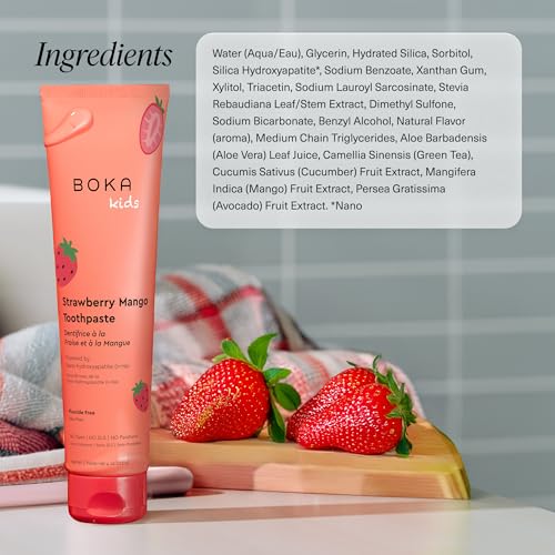 boka fluoride free toothpaste nano hydroxyapatite toothpaste - strawberry mango flavor 4 oz 1pk us manufactured
