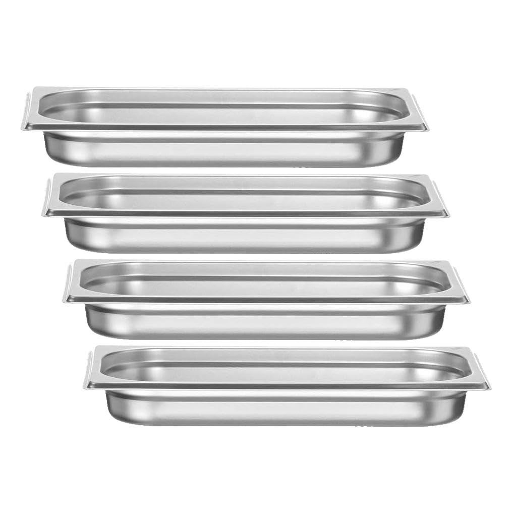 HENDI Recipiente Gastronorm GN 1/3, Budget Line, resistencia térmica -40 °C a 250 °C, apto para horno y baño maría, 1,5L, 325x176x(H) 40mm, acero inoxidable (Paquete de 4)