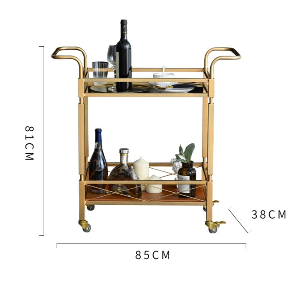 Carrito de cocina de 2 niveles con ruedas, carrito de bebidas, estantes para vino, aparador, 81 x 85 x 38 cm, organizador de almacenamiento de metal rodante para cocina y comedor,