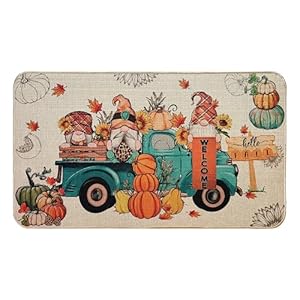   Fall-Decorative-Doormat-Hello-Fall-Door-mat-Gnome-and-Pumpkins-Truck-Welcome-Floor-Door-Mat-for-Indoor-Outdoor-Entrance-Non-Slip-17-x-30-Inch
