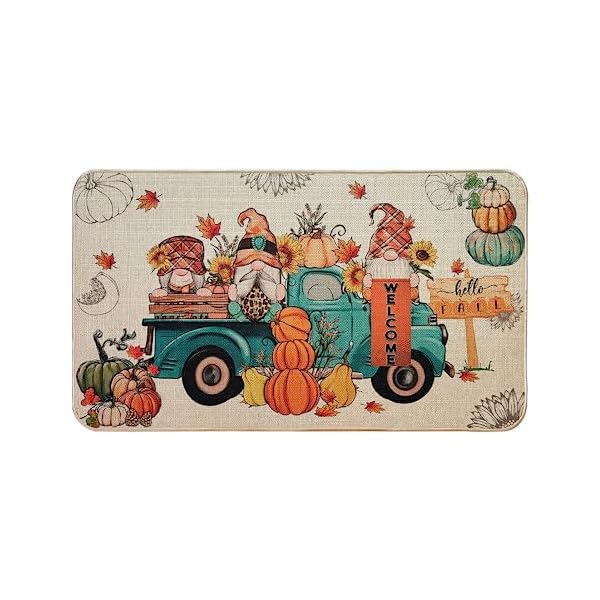   Fall-Decorative-Doormat-Hello-Fall-Door-mat-Gnome-and-Pumpkins-Truck-Welcome-Floor-Door-Mat-for-Indoor-Outdoor-Entrance-Non-Slip-17-x-30-Inch
