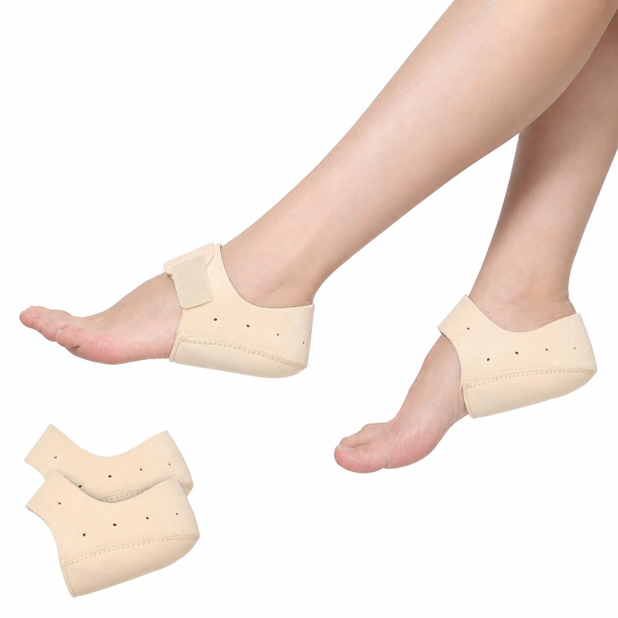 Glowear Heel Protector & Pads for Pain Relief | Plantar Fasciitis | Silicone gel orthotics cup for heel spur, Achilles & cracked heel | Men & women | Breathable, washable | Beige | Small