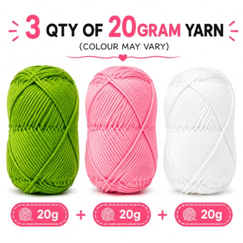 Image of Viharini Crochet Kit for Beginners with Yarn, Hooks, Stitch Markers, Knitting Needles, Eyes, Keychain, DIY Tools & Crochet Thread - Complete Crocheting Set for Adults and Kids (Green Pink White)