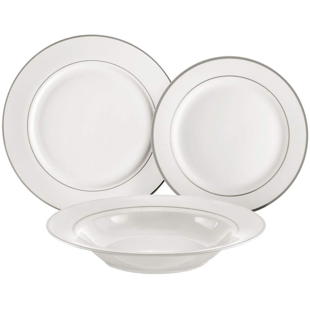 Ambition Serwis Obiadowy Aura Silver 18-elementowy Porcelanowy 6 Osobowy Biały Złoty Zestaw Obiadowy Komplet Talerzy