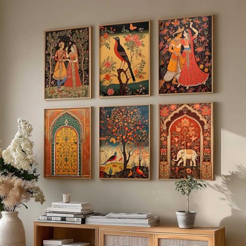 Image of kotart Elegant Madhubani Art Wall Painting Traditional Home Decoration With Frame For Living Room Bed Room Hotel Wall Decor Digital Reprint Engineered Wood Set of 6