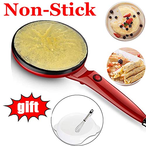 Portable Electric Crepe Maker, 110V Non-Stick Crepe Pan, Auto Temperature Control for Crepes, Pancakes, Bacon, Tortilla (Red)