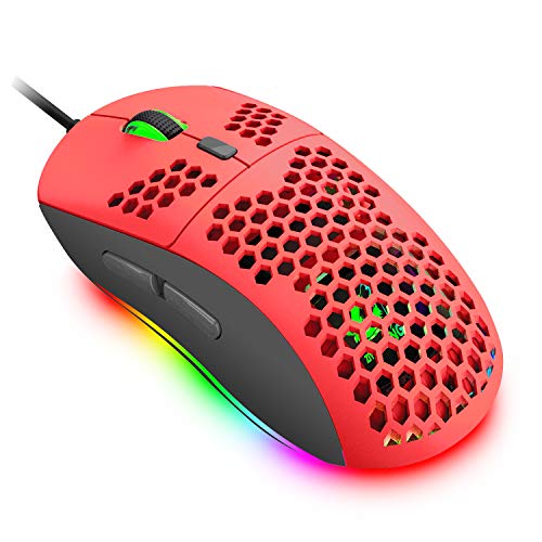 Honeycomb Wired Gaming Mouse,7 Programmable Buttons And Rgb Backlight,6400 Adjustable Dpi And Ergonomic,Ultraweave Cable Lightweight Ultralight Computer Mice For Pc Gamers,Windows,Xbox,Ps4(Red) #TOP1
