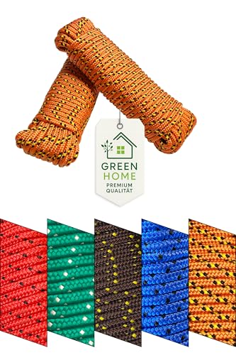 Green Home Seil 8 mm 40 m - 2 Stück-Set - Polypropylenseil PP, Festmacherleine, Allzweckseil, Strick, Gartenseil, Outdoor - Bruchlast: 700kg, 40m x 8mm 2er Set (2X 20 m), orange-gelb-schwarz