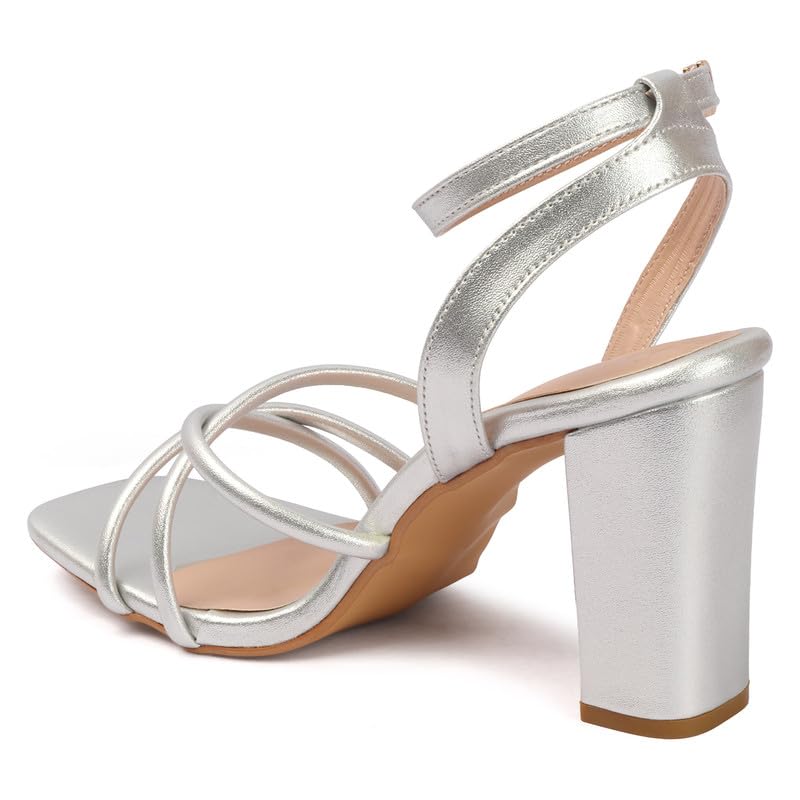 Image of FALENCIA Women's Strappy Block Heel Sandals - Square Toe Ankle Strap Dress Shoes