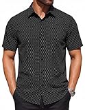 COOFANDY Mens Dress Shirts Short Sleeve Slim Fit Button Up Untucked Shirts Summer Beach Wedding Shirt Black