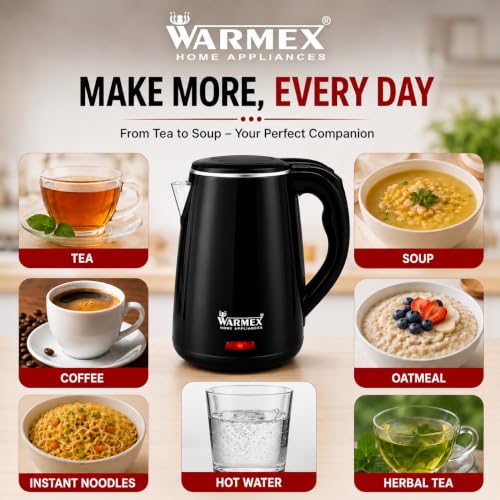 Image of Warmex 1.6 Ltr Premium Double Wall Electric Digital Kettle | 1500 Watts, Touch Sensitive Panel, Cool Touch Feature, Auto Shut-off, 2 Year Warranty