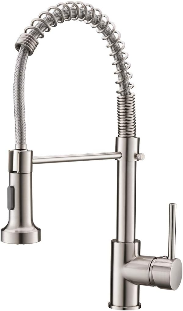 Commercial Pull Down Sprayer Kitchen Sink Faucet,Modern Stainless Steel Single Handle Spring Pull Down Kitchen Faucet with Sprayer,Brushed Nickel