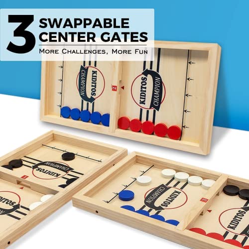 Kiditos 22.4" Fast Sling Puck Game Wooden Hockey Game, 3 Levels Challenge 2-4 Players Family Board Game, Tabletop Slingshot Hockey Game, Foosball Winner Game For Kids, Teens And Family Game Night #TOP1