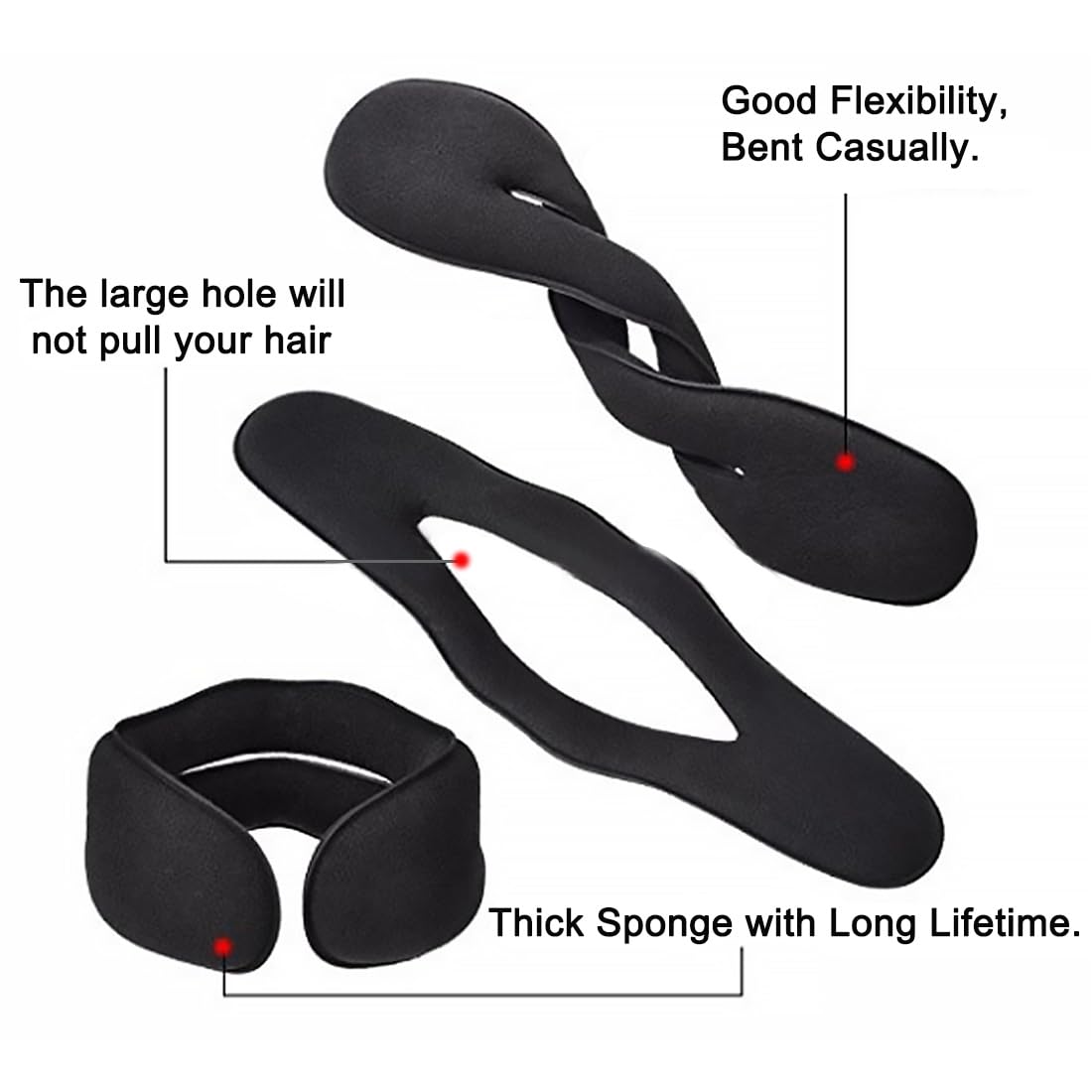 Kit 4 Ciambelle Chignon, Facili e Veloci per Capelli con Accessori in Spugna, per Bambine e Donne, 2 Piccole e 2 Grandi, Colore Nero