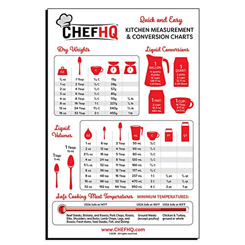 CHEFHQ Kitchen Measuring Conversion Chart Magnet - Magnetic Charts for Baking and Cooking - Tablespoon Measurements, Metric Measurement Conversions, Liquid Measure Equivalents, Meat Temperature Guide