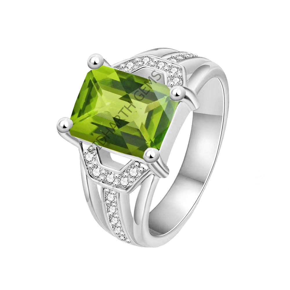 Bague réglable en argent véritable avec pierre péridot vert naturel - 5
