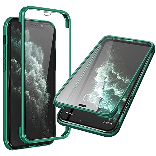 YSAN iPhone13mini �P�[�X 360�x�S�ʕی� [100����ʊ��x][���ʃK���X] �N���A�t���J�o�[ �ČRMIL�K�i ���� �ϏՌ� ���^ �y�� �V���R���t���[�� ����~�߃o���p�[ Qi�[�d�Ή� (�O���[��, iphone13mini)