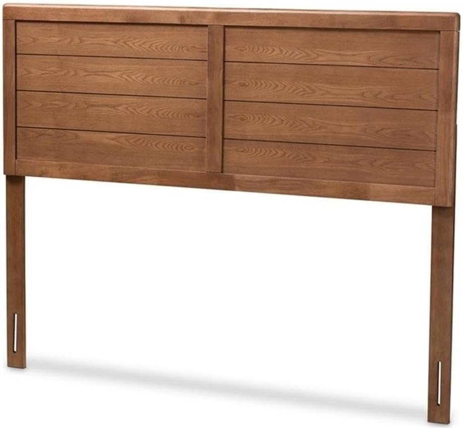 Pemberly Row Mid-Century Wood Headboard, Walnut Brown Finish, Solid Rubber Wood with MDF Ash Veneer, Adjustable Height, Slat Design, Fits Mid-Full Size Beds, 58.3" H x 55.9" W for Bedroom Decor