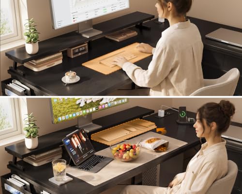 Miniatura 4 de Odk Escritorio Esquinero Con Puerto De Carga Usb Y Toma De Corriente, Mesa De Ordenador En Forma De L Con 4 Cajón, Escritorio De Esquina Gaming Con Soporte Monitor Para Hogar, Oficina, 140x80x87cm