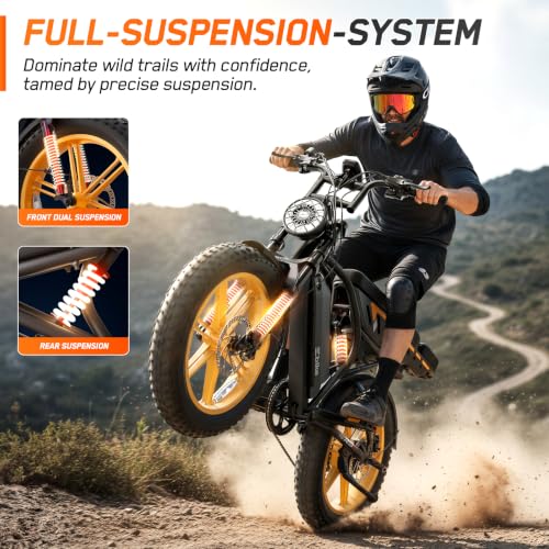 Image of Electric Bike for Adults, Peak 1500W Motor Retro E Bike, Range 65 /120Miles, 48V 15Ah Removable Battery, 20 inchx4 inch Fat Tires, Full Suspension, APP Control, Off-Road Ebike for City Commuting