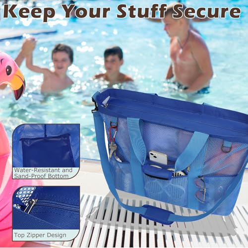 Image of Fammart Mesh Beach Bag for Women, Large Beach Toy Pool Bag with Zipper Pocket, SandProof Cruise Essentials 2026 Family Travel