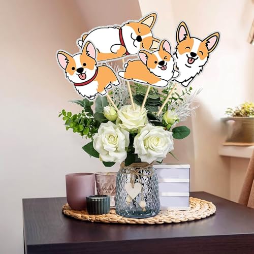 Image of Set of 16,Corgi Theme Centerpiece Sticks,Cute Pet Dog Birthday Theme Party Table Toppers,Puppy Pet Dog Happy Birthday Party Decoration Supplies