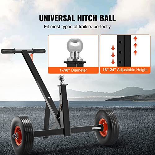 Vevor Adjustable Trailer Dolly, 600Lbs Tongue Weight Capacity, Carbon Steel Trailer Mover With 16''-24'' Adjustable Height, 1-7/8'' Hitch Ball & 10'' Solid Tires, Ideal For Moving Car Rv Boat Trailer #TOP2