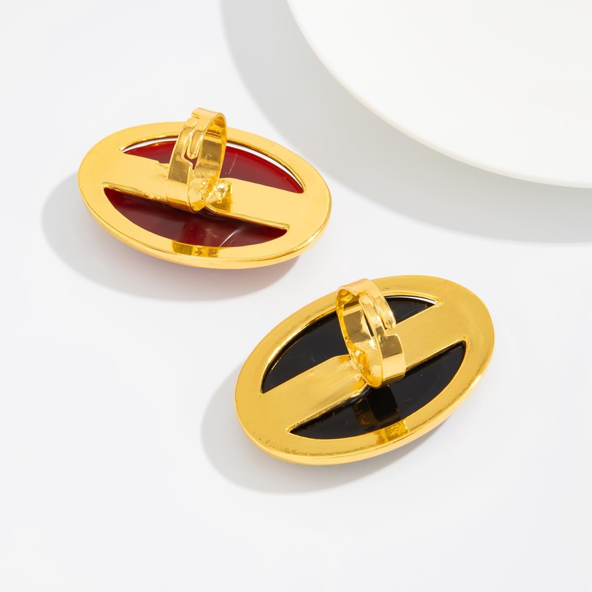 Vintage Black Red Agate Ring for Women Big Minimalist Open Promise Rings Trendy Statement Oval Ring 80/90s Costume Jewelry