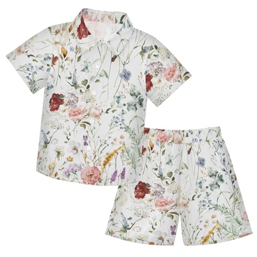 Image of CaTaKu Boys Hawaiian Button-Down Shirts and Short Sets, Boys Summer Outfits 2 Piece Clothes Set Size 3-10T