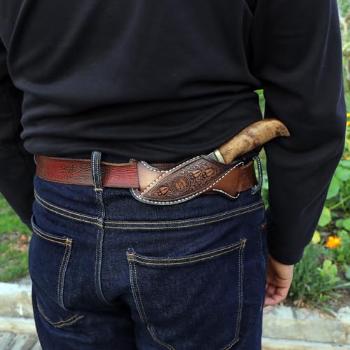 TOURBON Lederscheide für feststehende Messer mit Klinge für den Gürtel, EDC-Taschenmesserhalter, handgefertigtes Geschenk für Männer