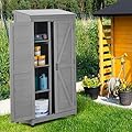 Outdoor Storage Cabinet, 68" H Wood Tall Shed with Metal Top, Wooden Storage Shed with Large Storage Space for Patio, Garden, Backyard, Lawn, Grey