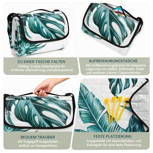 HAUSPROFI Picknickdecke 200x300, wasserdicht & isoliert - XXL Outdoor Decke für Picknick, Strand, Camping. Kompakt, leicht zu tragen, mit Baumwolle gepolstert, Inkl. Tragegriff & Heringe, Waschbar