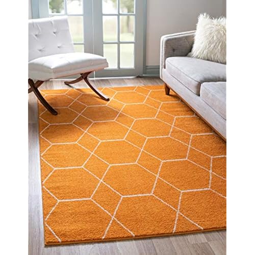 Unique Loom Trellis Frieze Collection Area Rug - Geometric (5' 1" x 8', Orange/ Ivory)